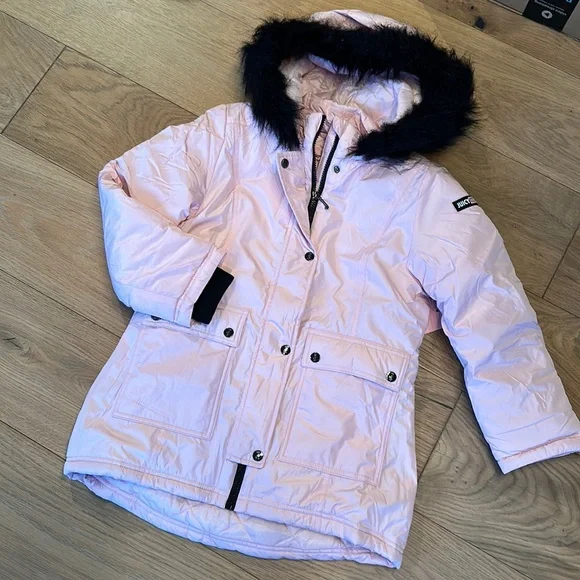 Juicy Couture Girls Pink Puffer Jacket Coat Parka with Fur Hoodie - 10/12 (M) - Picture 3 of 8